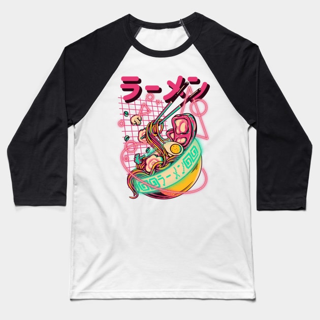 Retro Ramen - Retrowave Ramen With Geometric Neon elements, Cute Ramen Bowl - Kawaii ラーメン  Cyberpunk Vaporwave synth 80s 90s digital gaming style Baseball T-Shirt by anycolordesigns